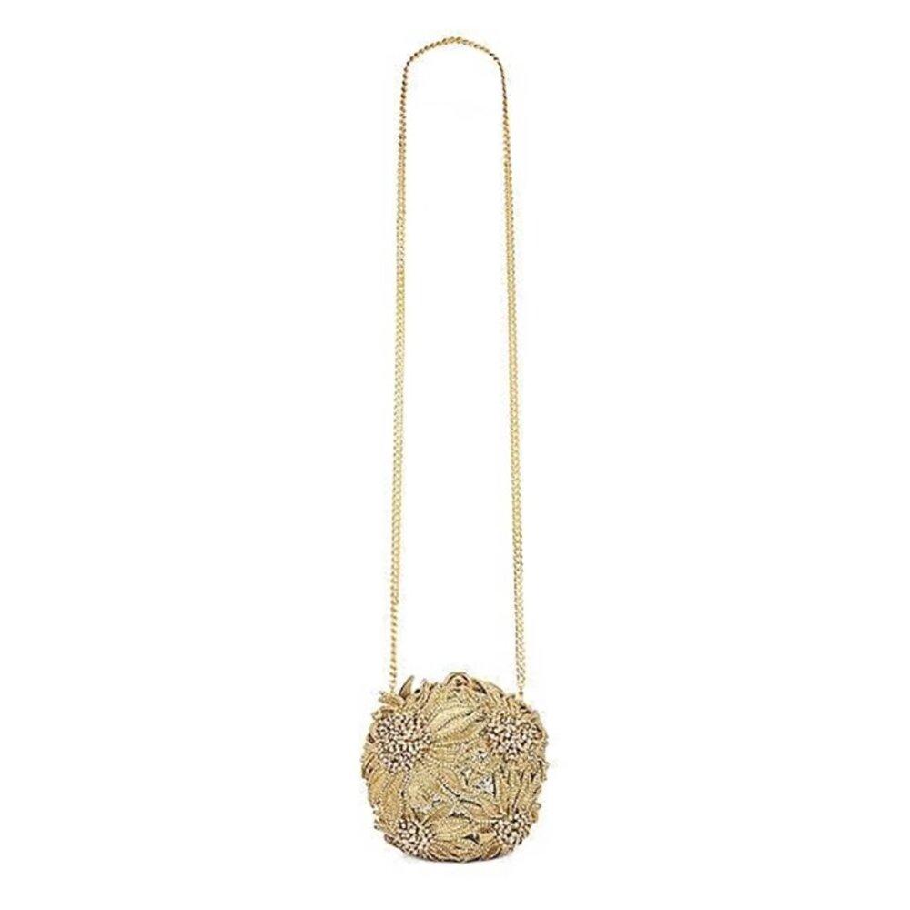 OSCAR DE LA RENTA Crystal Sunflower Embroidery Billiard Bag In Beige